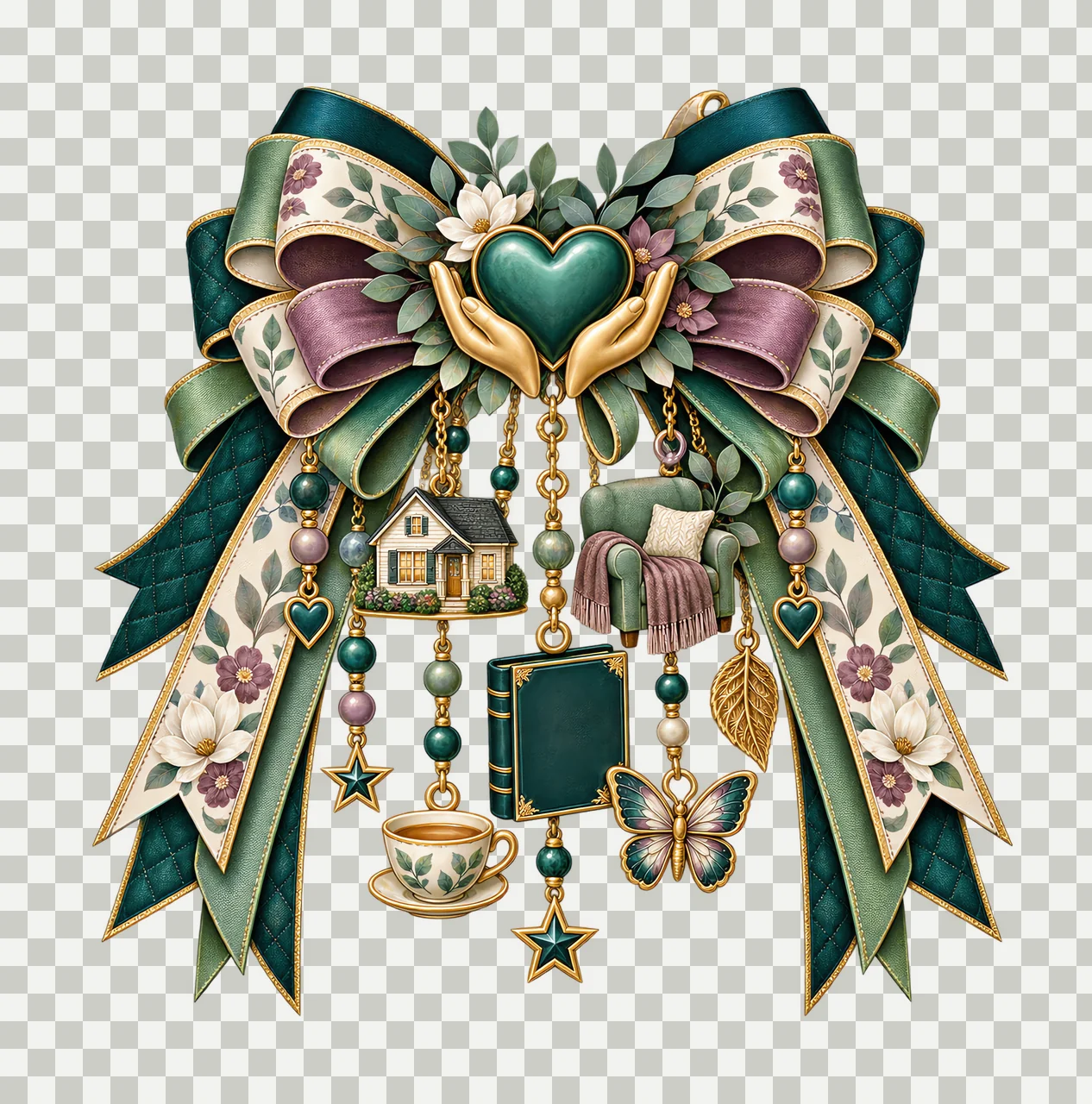 Hospice and Palliative Care Awareness PNG, Comforting Hands and Heart Coquette Bow, No Text Clipart, Transparent Digital Download transparency and detail preview thumbnail