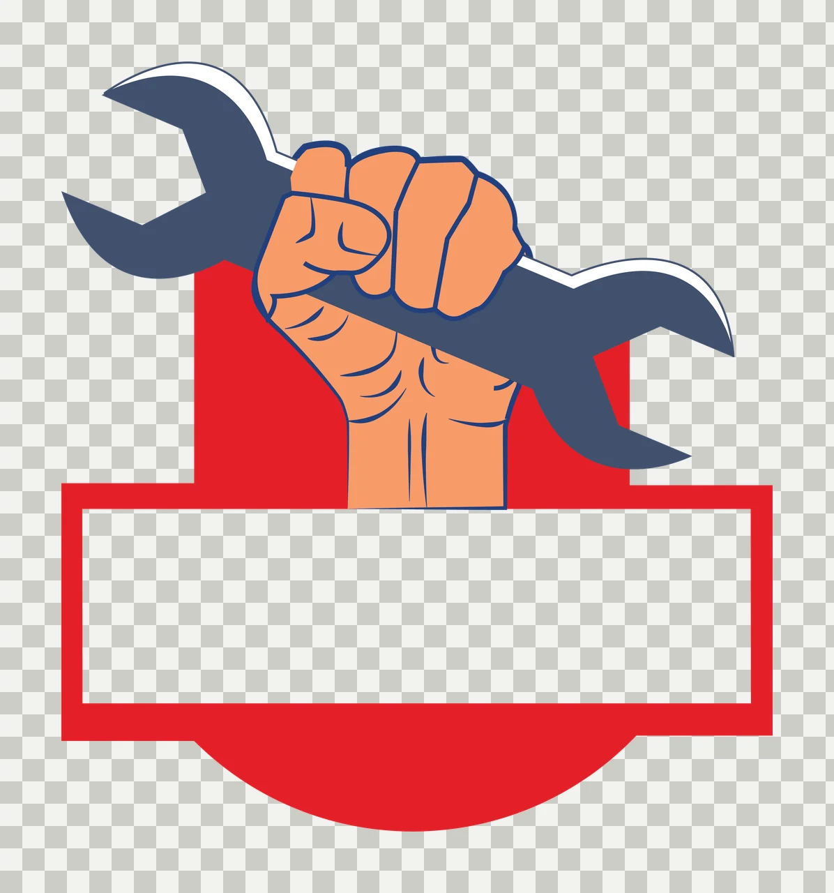 Black Silhouette Of A Hand Holding Wrench Over and banner emblem transparency and detail preview thumbnail
