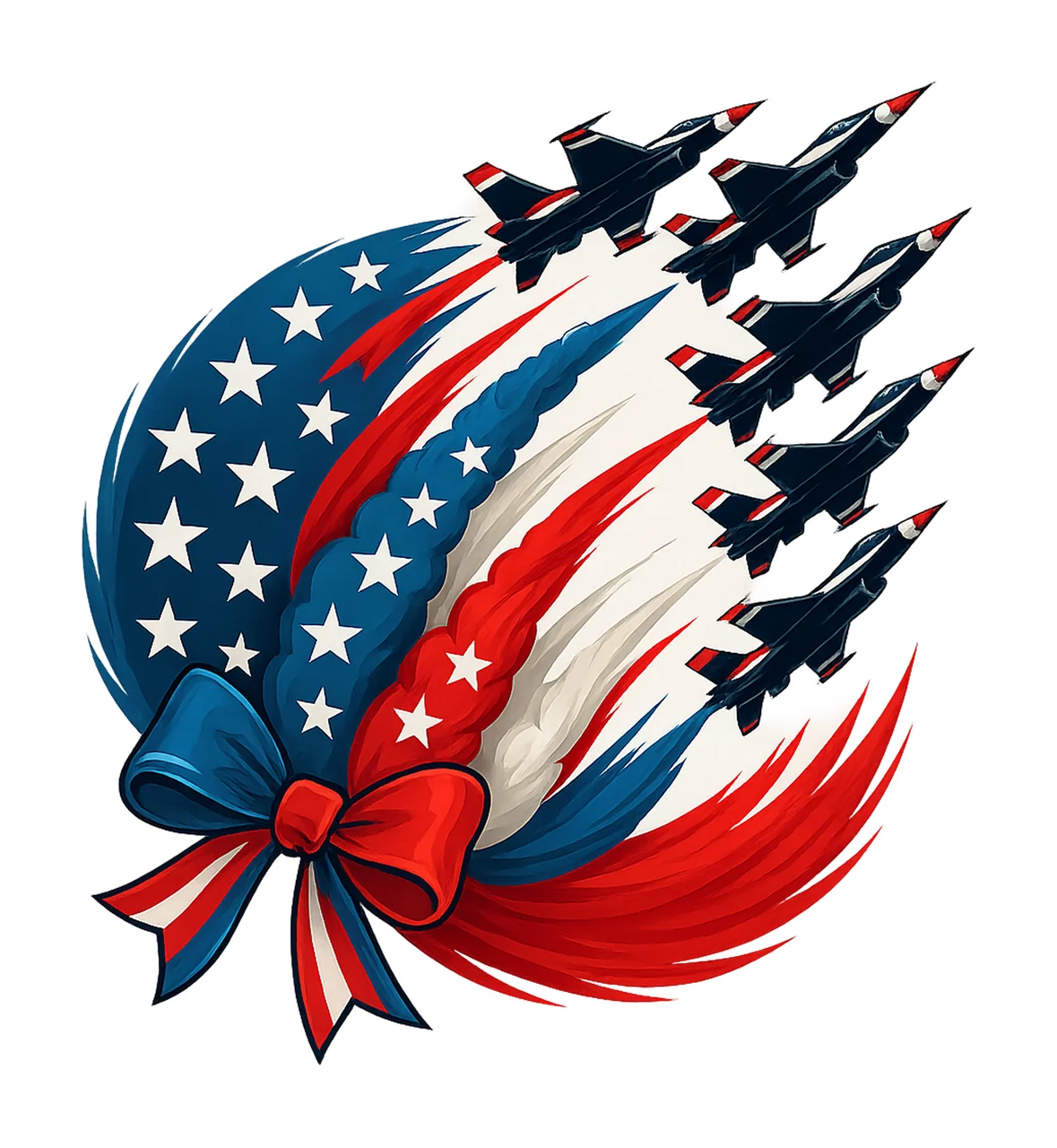 Patriotic Red White Blue flag jet 4th of july bow USA Flag