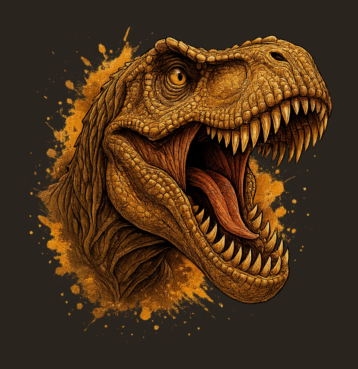 Dinosaur Head With Open Mouth teeth tongue splash splatter contrast preview thumbnail