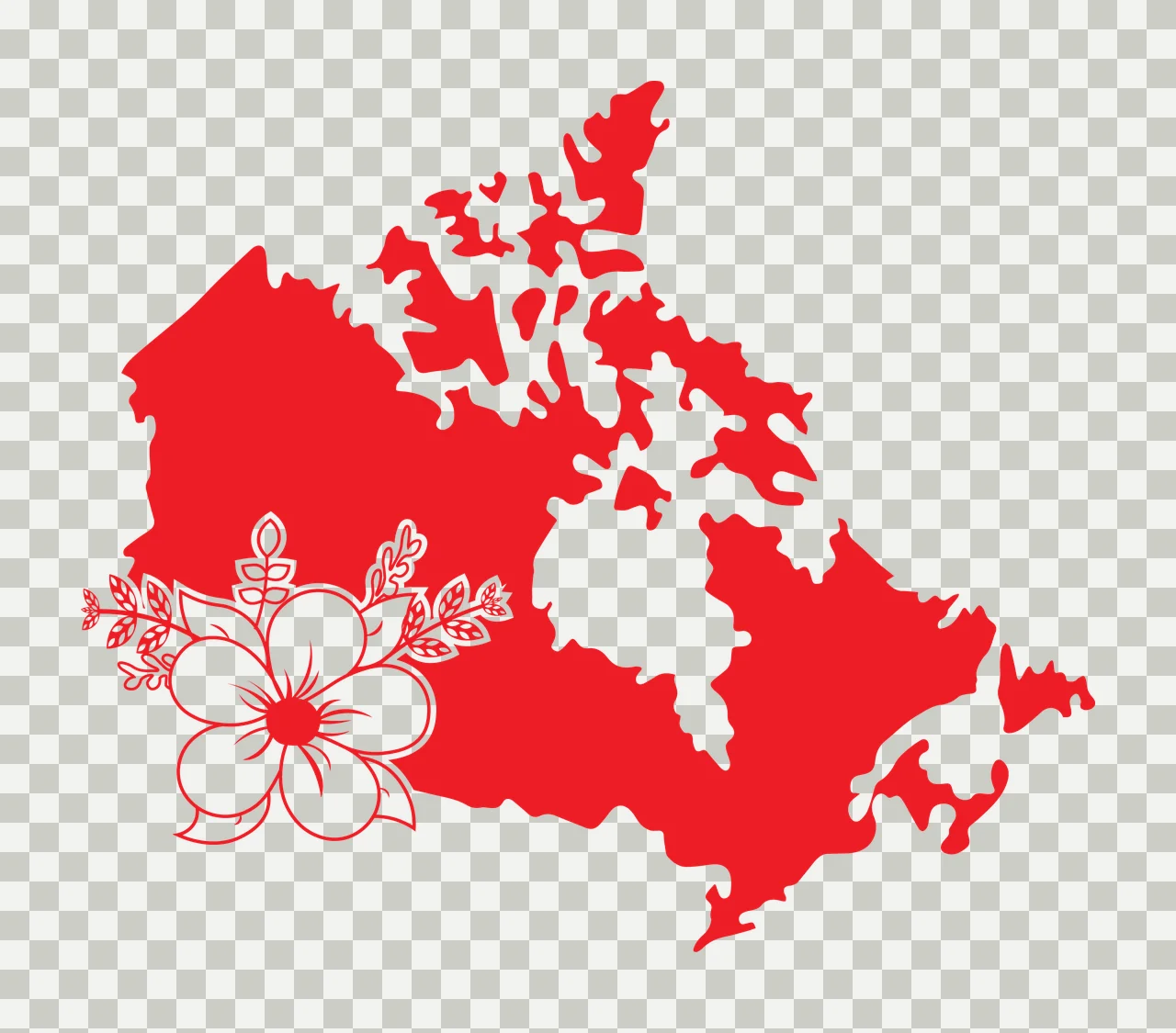 Canada Map Outline With Floral Accent flower leaves black white transparency and detail preview thumbnail