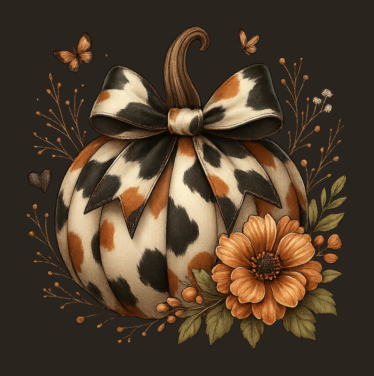 Cow Print Pumpkin Designs Autumn Sublimation Design Western contrast preview thumbnail