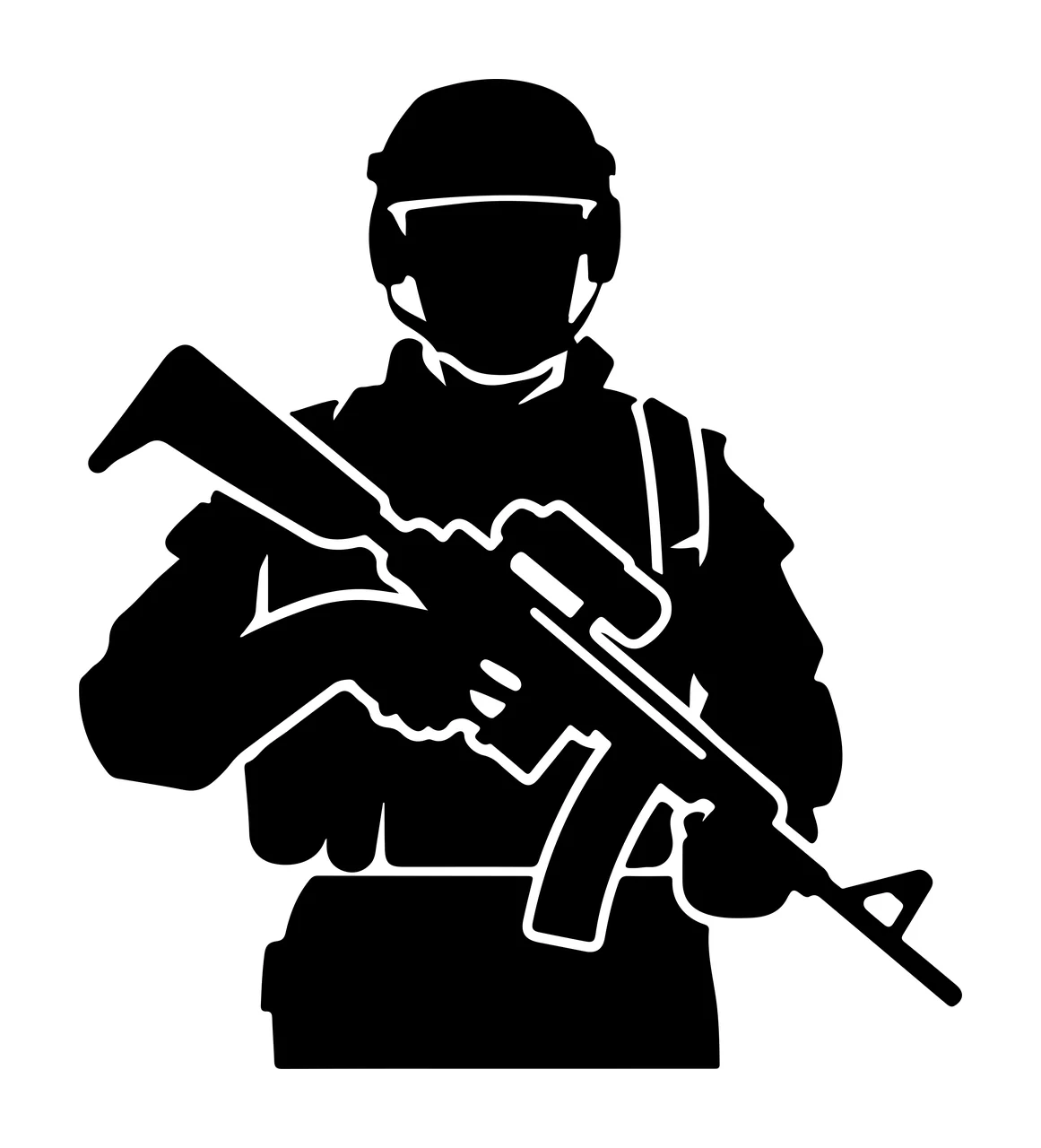Armed Soldier Standing In Silhouette rifle helmet black white