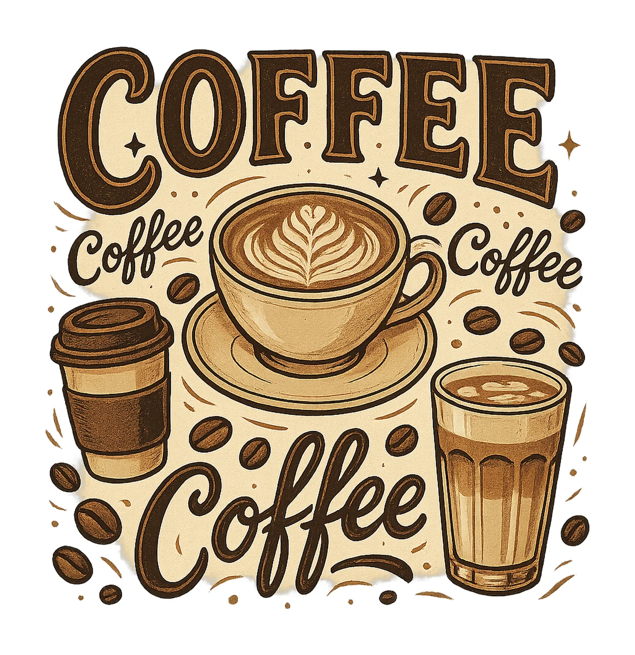 Coffee Lover Sublimation Design Vintage Cafe Latte Iced