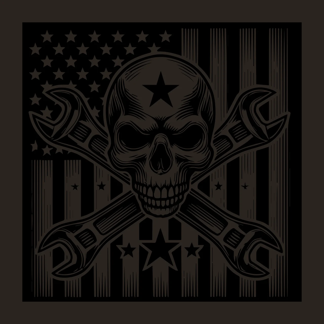 Skull And Wrench Emblem On Flag Crossed wrenches stars stripes contrast preview thumbnail