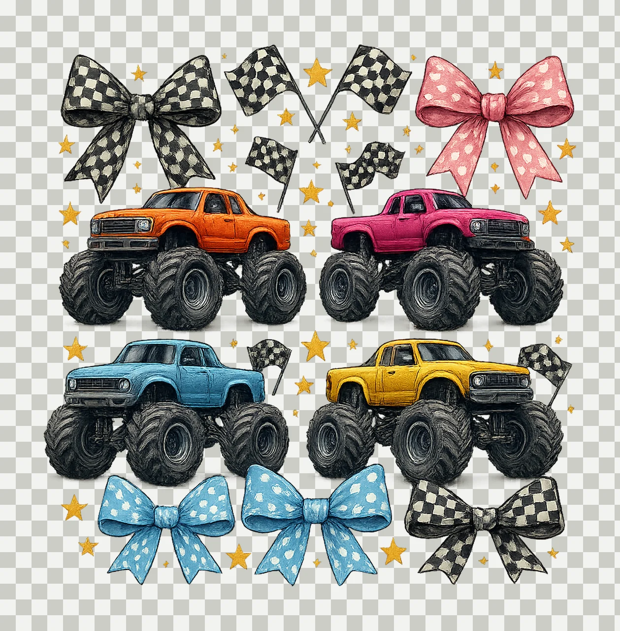 Monster Truck Coquette Racing Bow Sublimation Girl Boy Mom transparency and detail preview thumbnail