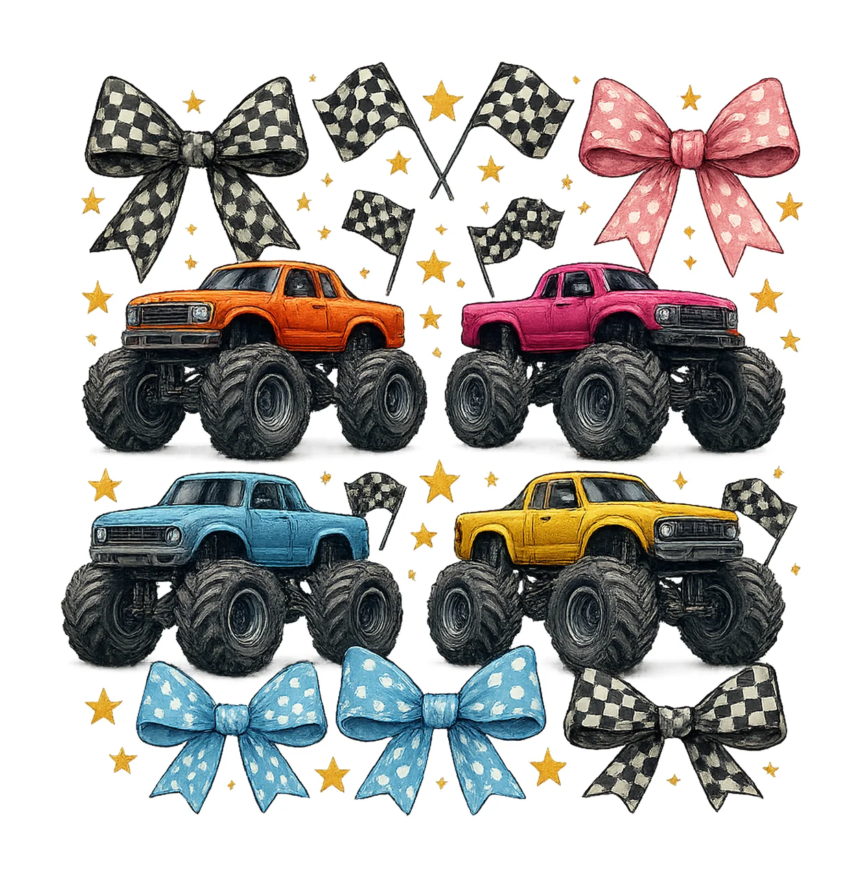 Monster Truck Coquette Racing Bow Sublimation Girl Boy Mom