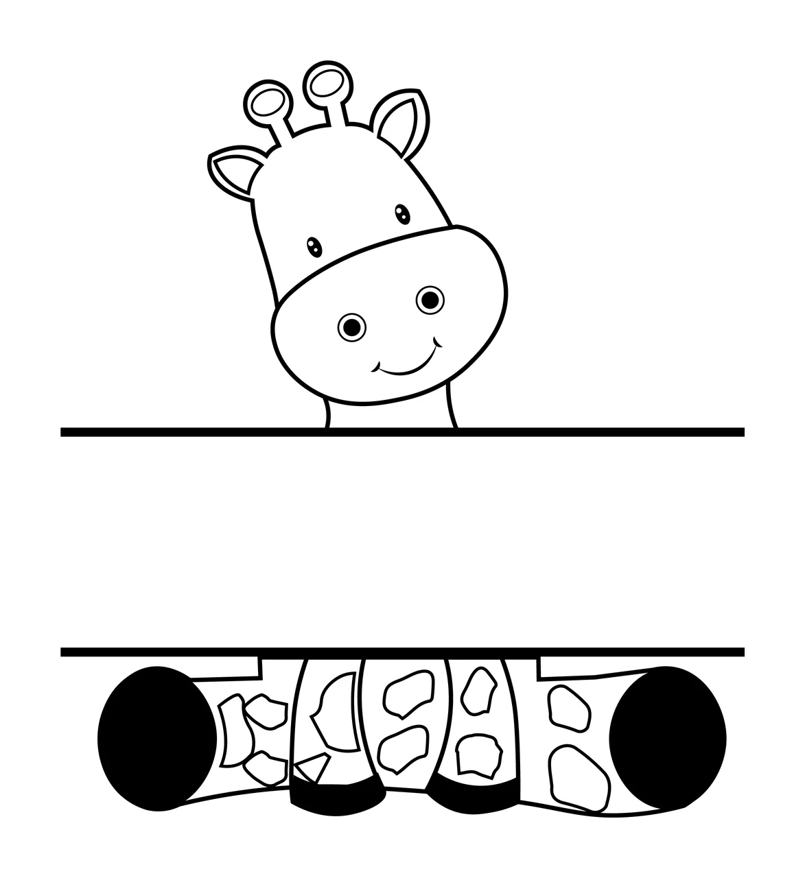 Animal Giraffe Character With Empty Sign holding spots cartoon line