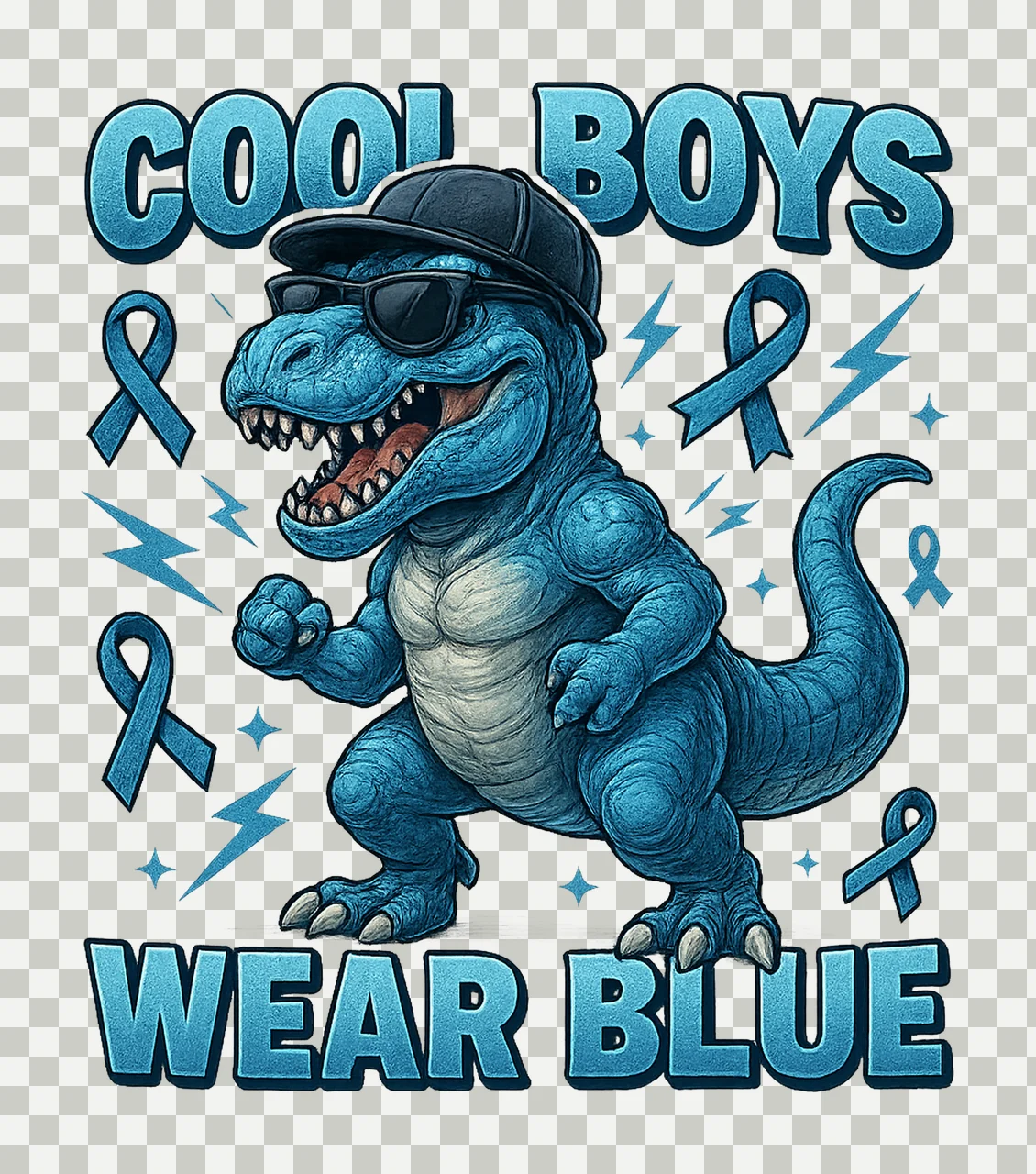 Cool Boys Wear Blue Diabetes Awareness Dino Design Blue transparency and detail preview thumbnail