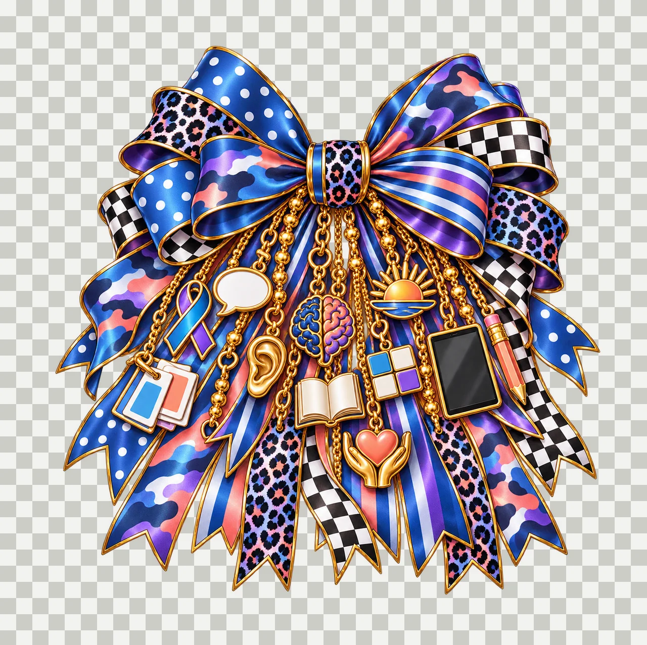 Aphasia Awareness Bow Charm PNG, Gold Chain Charms, Transparent Sublimation Design, Digital Download transparency and detail preview thumbnail