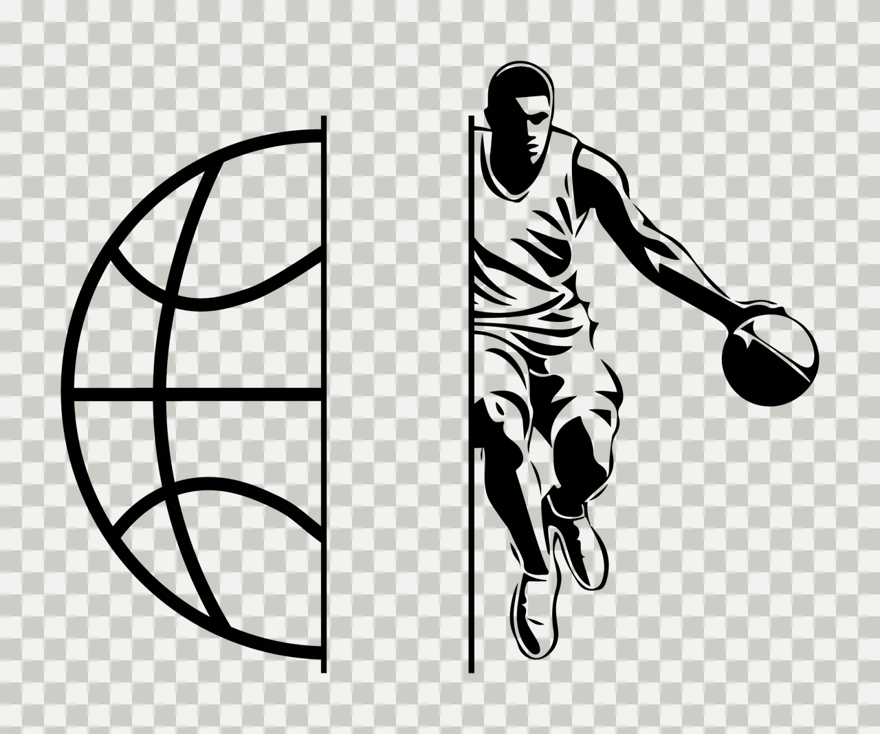 Can Glass Wrap Basketball Player Dribbling Ball Silhouette transparency and detail preview thumbnail