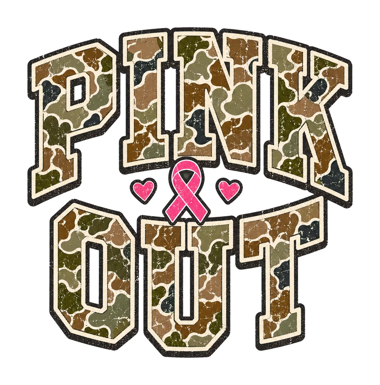Retro Camo Pink Out Breast Cancer Awareness Variation D