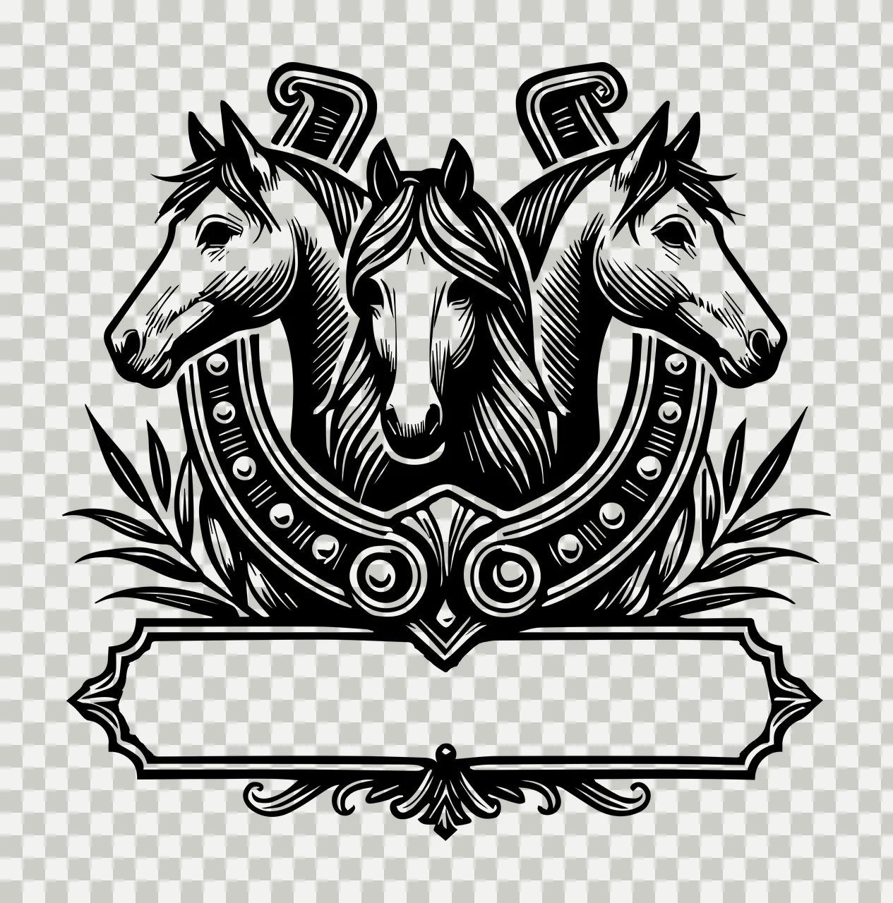 Horse Three Horses With Horseshoe And Banner facing forward transparency and detail preview thumbnail