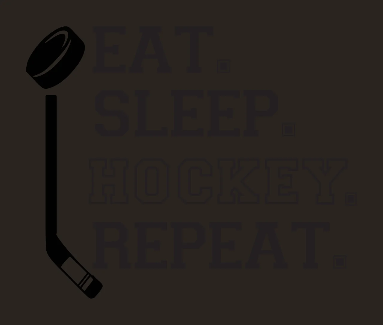 EAT. SLEEP. HOCKEY. REPEAT. Typography Design with hockey stick, hockey puck, block typography and square period punctuation in black and white contrast preview thumbnail