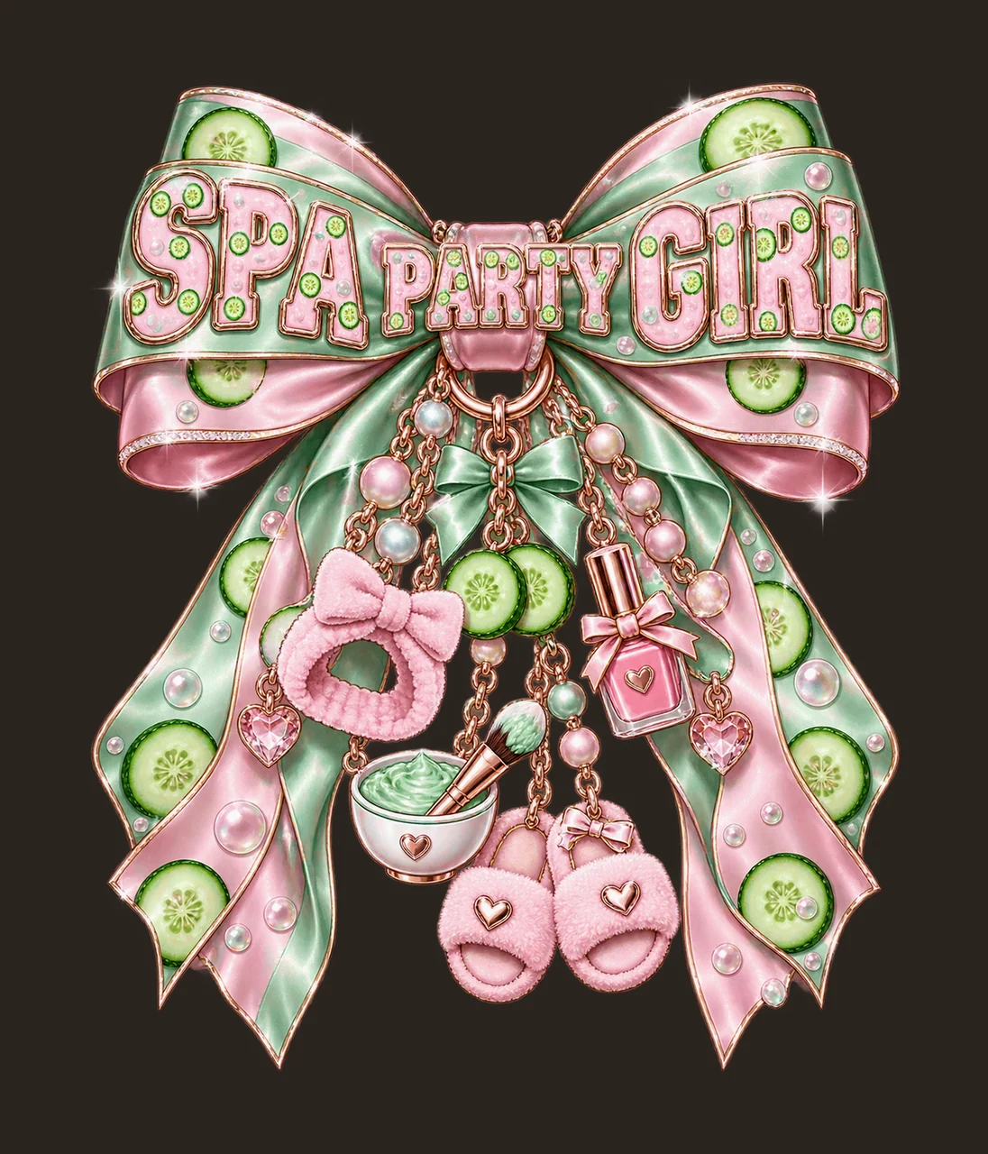 Spa Party Girl Bow Charm PNG, Coquette Ribbon Sublimation, Transparent Digital Download contrast preview thumbnail