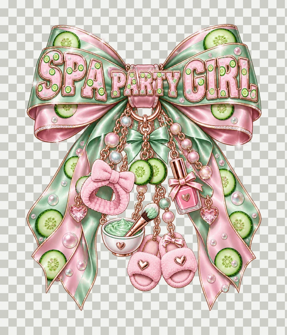 Spa Party Girl Bow Charm PNG, Coquette Ribbon Sublimation, Transparent Digital Download transparency and detail preview thumbnail