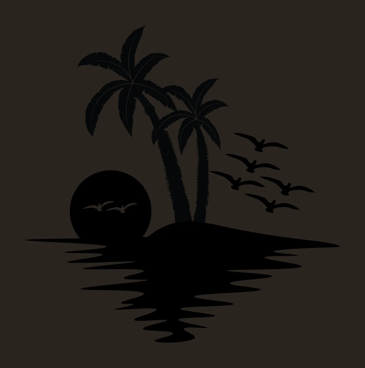 Palm Trees On Island At Sunset growing birds sun water reflection contrast preview thumbnail
