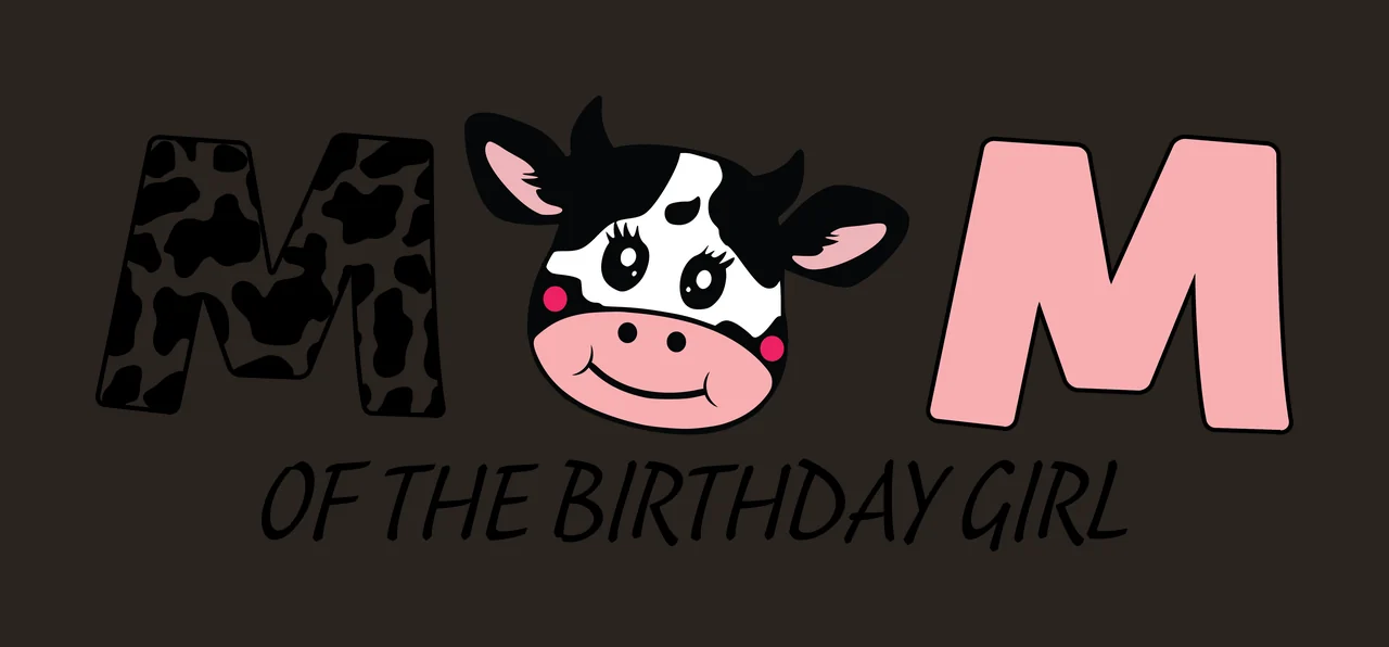 Mom Of The Birthday Girl Text cow pattern black white typography contrast preview thumbnail