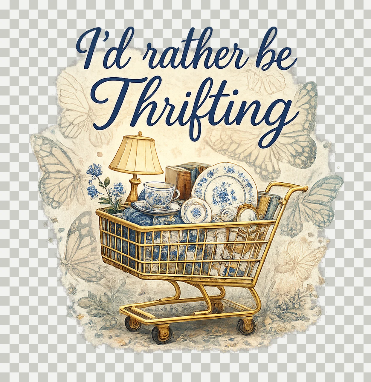 Id Rather Be Thrifting Thrift Aesthetic Shirt Design Blue transparency and detail preview thumbnail