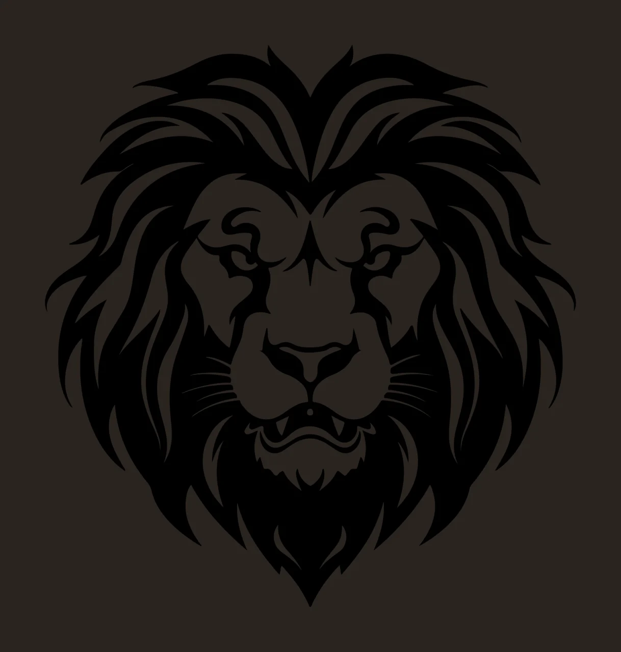 Lion Head Face Silhouette Facing Forward mane ears black white contrast preview thumbnail