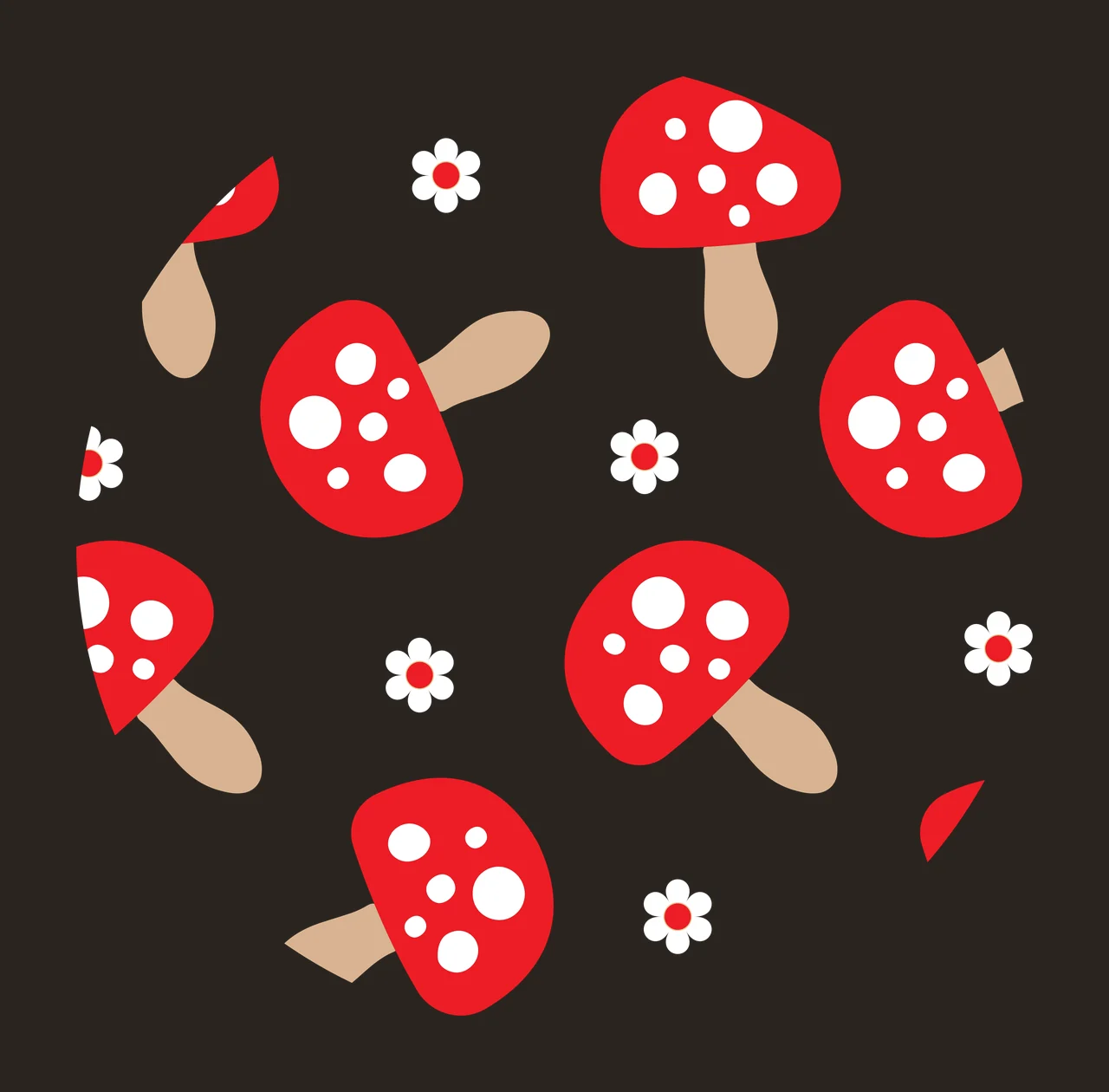 Keychain Mushroom And Flower Outline Circular Pattern mushrooms contrast preview thumbnail