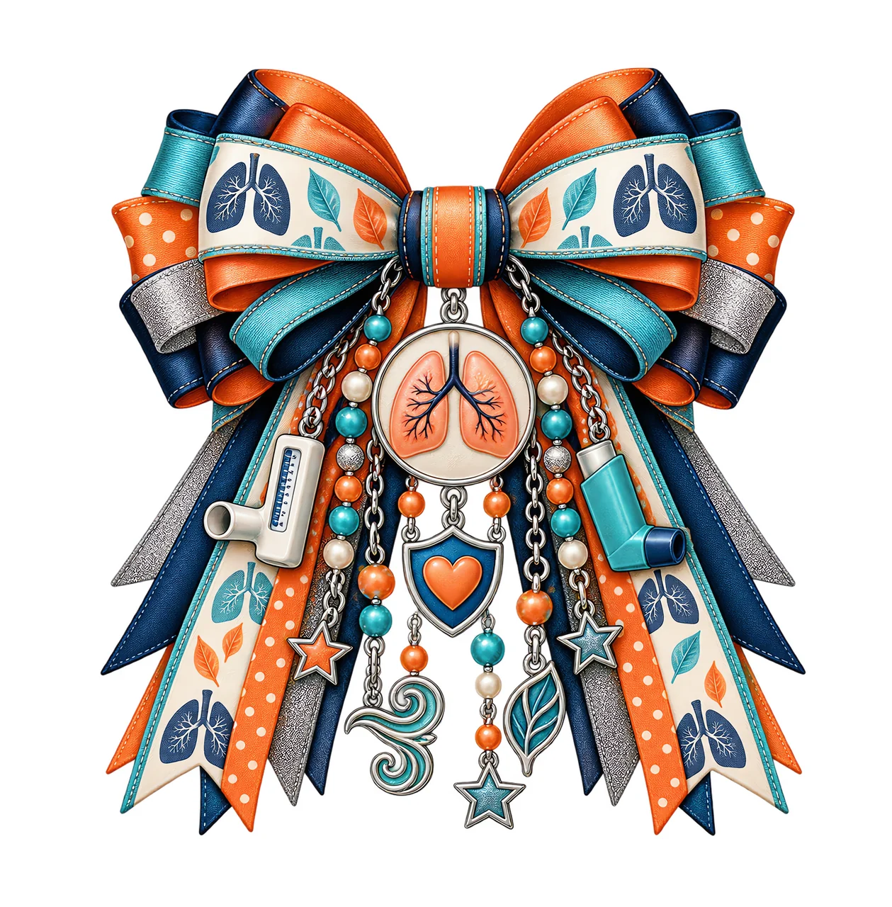 COPD Awareness PNG, Lungs and Inhaler Coquette Bow, No Text Sublimation Clipart, Transparent Digital Download