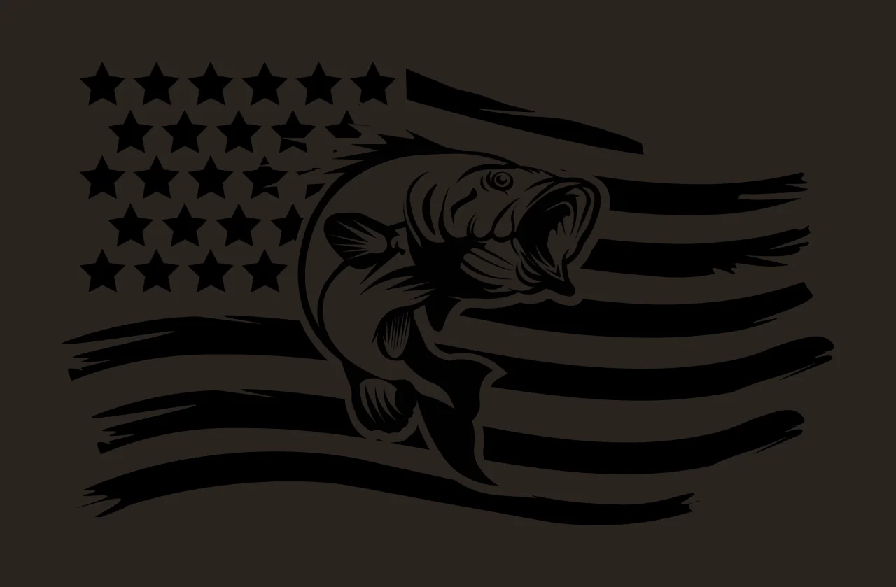 Leaping Fish With Waving Flag Graphic illustration Black White contrast preview thumbnail