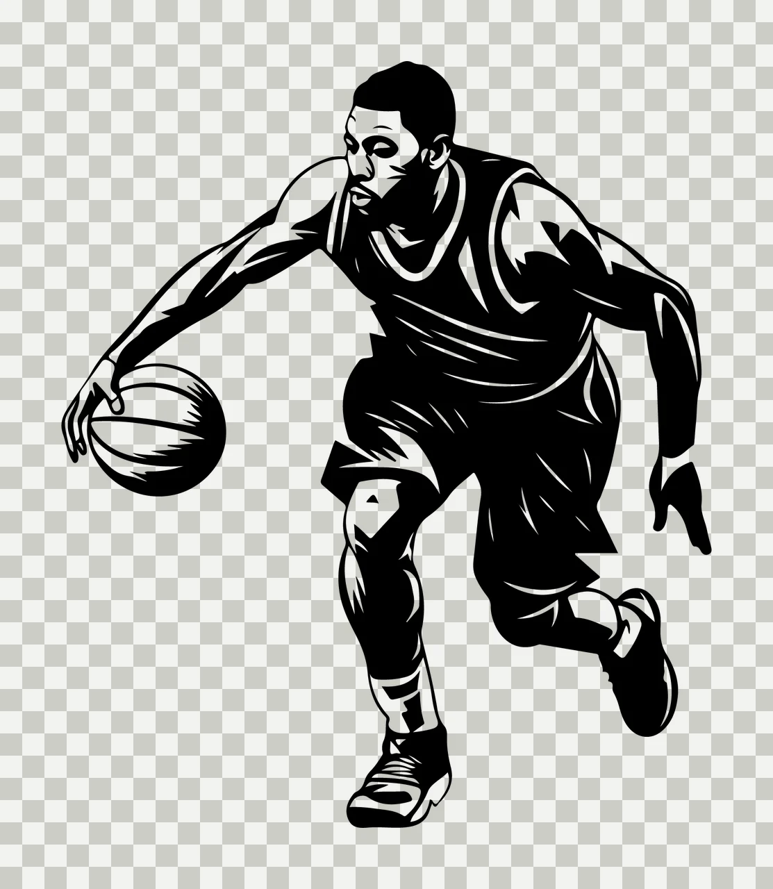 Player Black And White Basketball Dribbling jersey shorts shoes transparency and detail preview thumbnail