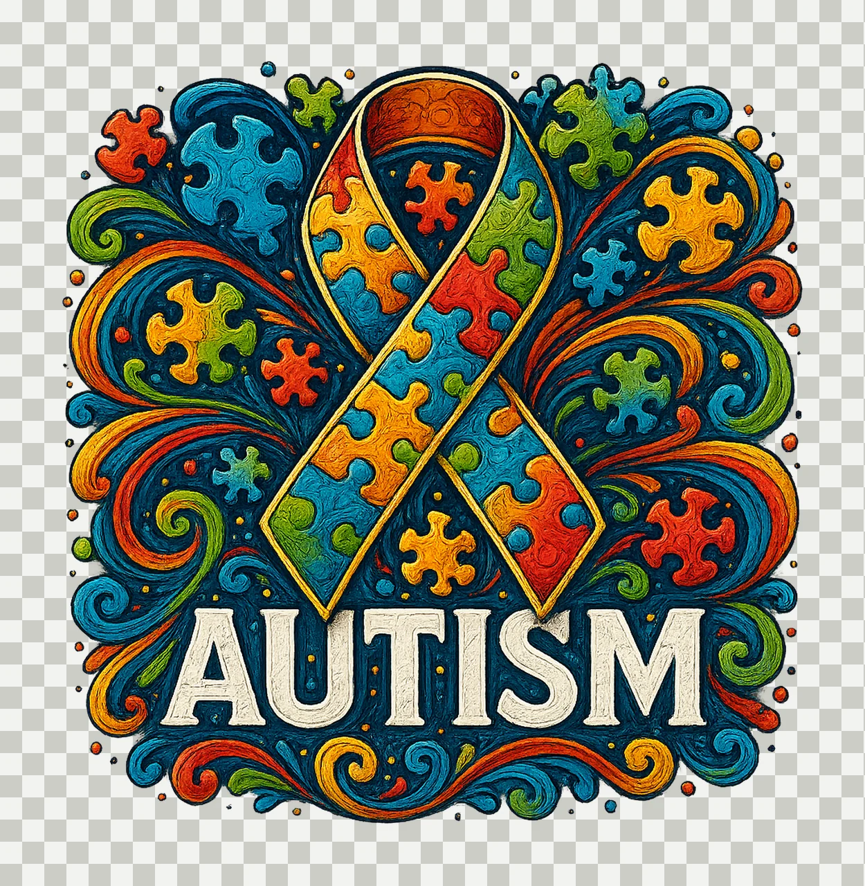 Autism Awareness Ribbon Support Squad Sublimation Design transparency and detail preview thumbnail