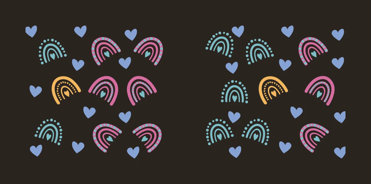 Rainbow Can Glass Wrap Black Outline Rainbows and hearts pattern contrast preview thumbnail