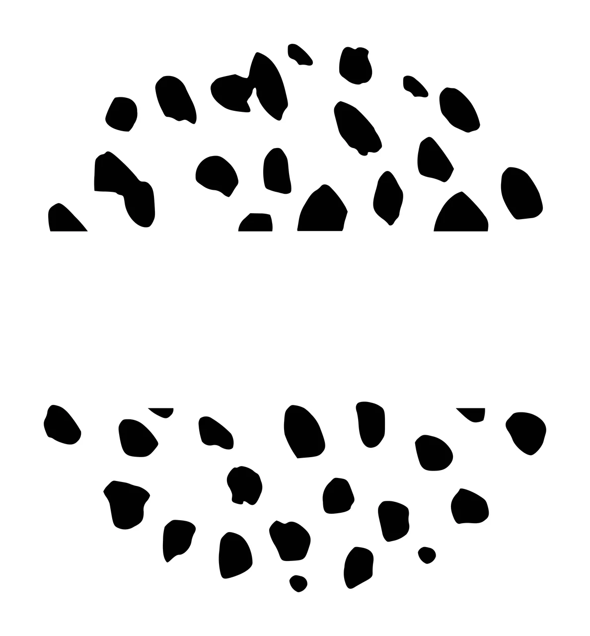 Two semi-circular arrangements of black organic shapes Illustration with white background