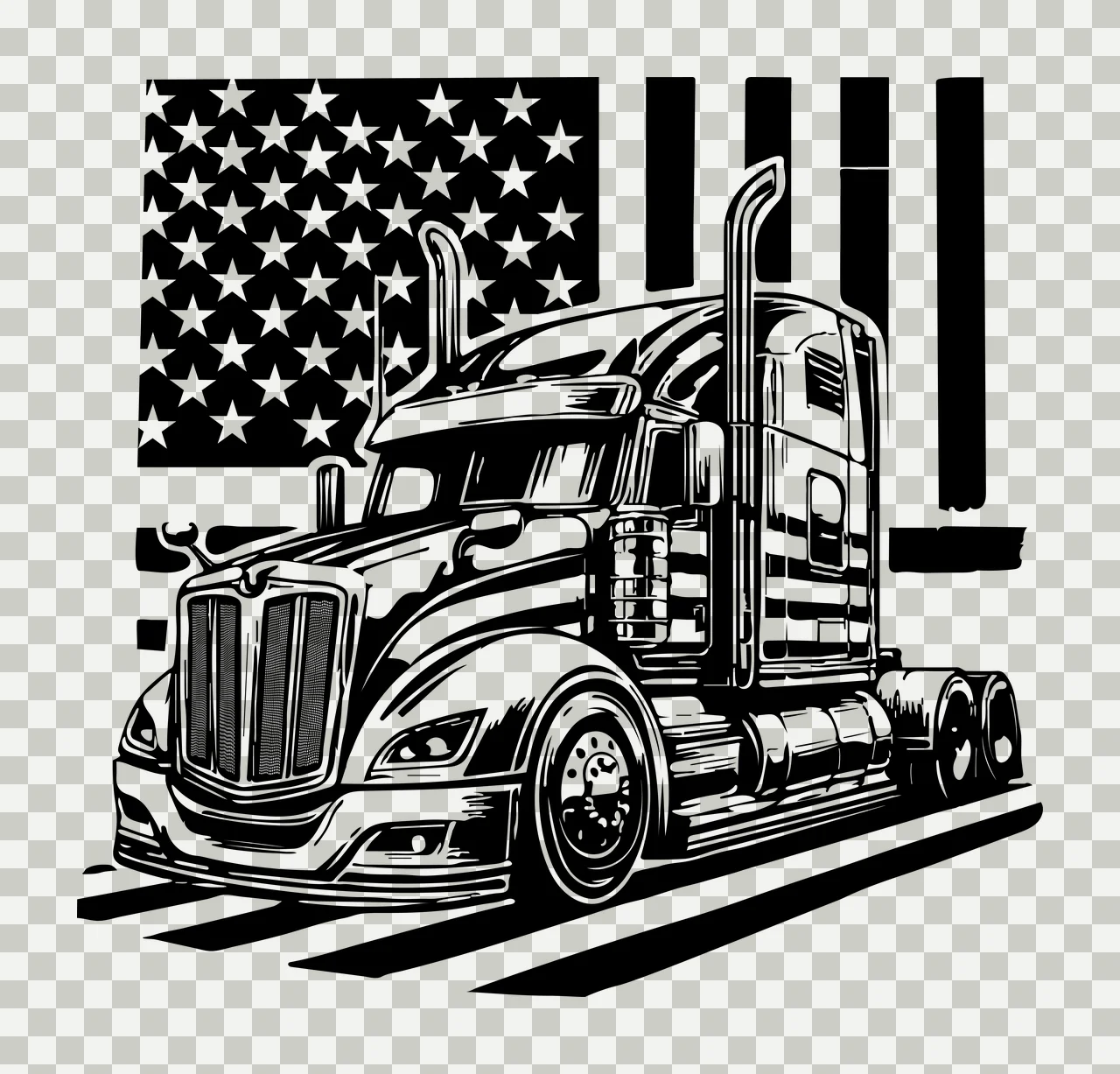 Truck Flag Silhouette With Background driving stars stripes transparency and detail preview thumbnail