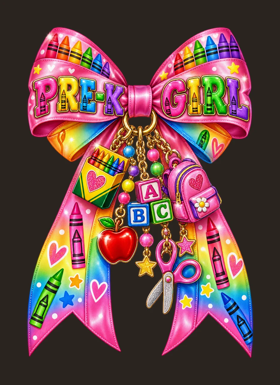 Pre-k Girl Bow Charm PNG, Coquette Ribbon Sublimation, Transparent Digital Download contrast preview thumbnail