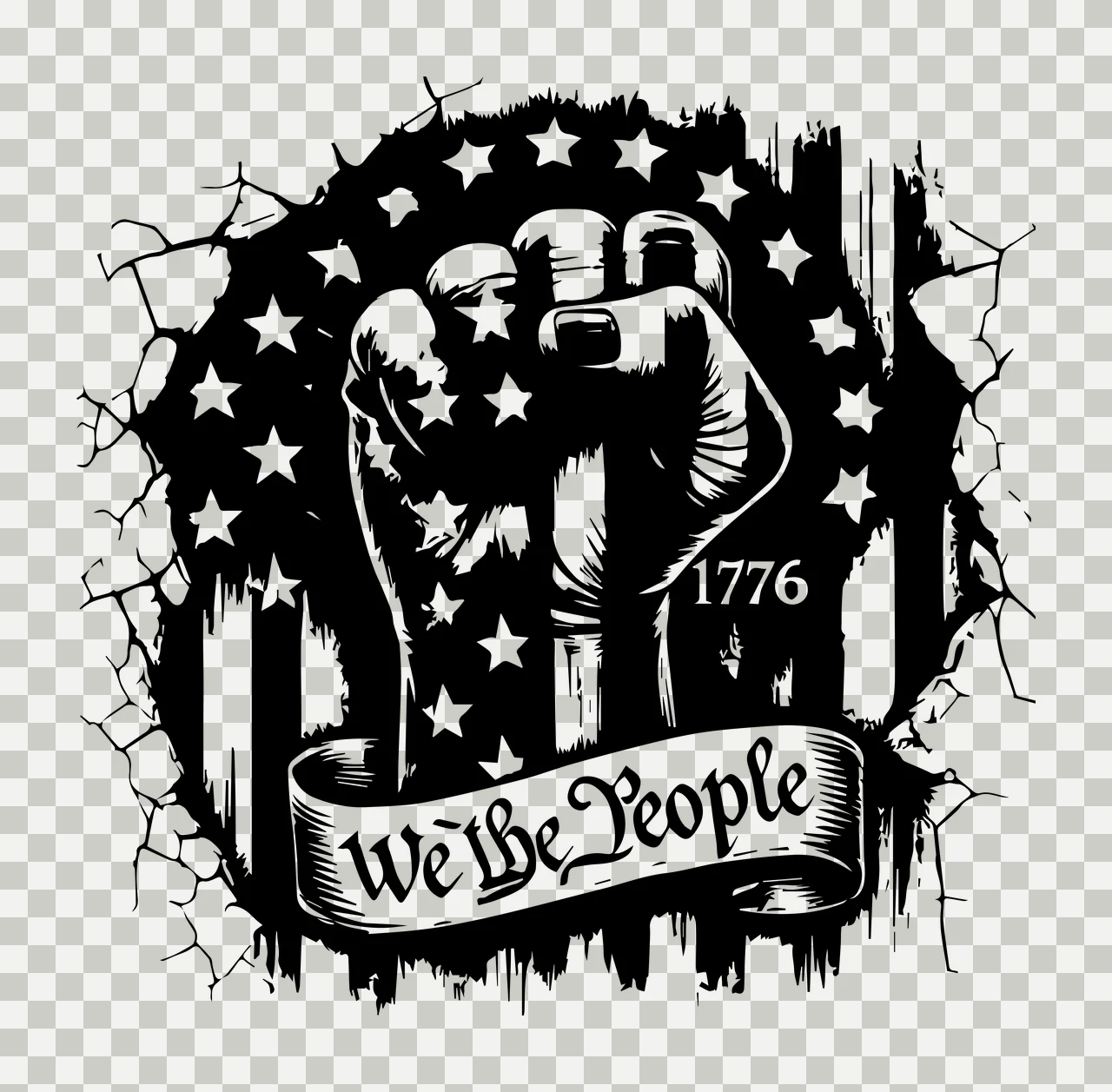 1776 We The People Fist Graphic raising stars stripes ribbon transparency and detail preview thumbnail