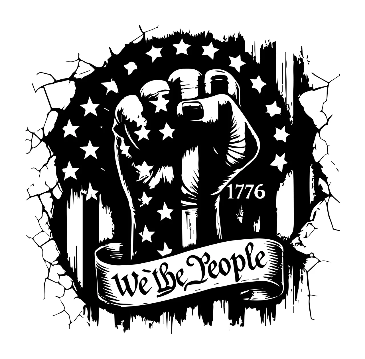 1776 We The People Fist Graphic raising stars stripes ribbon
