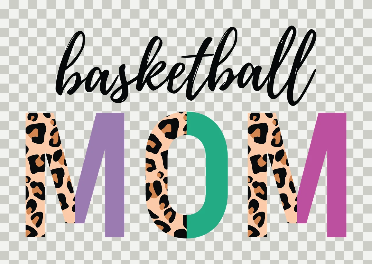 Basketball Mom Text Graphic With Leopard Print Pattern displaying transparency and detail preview thumbnail