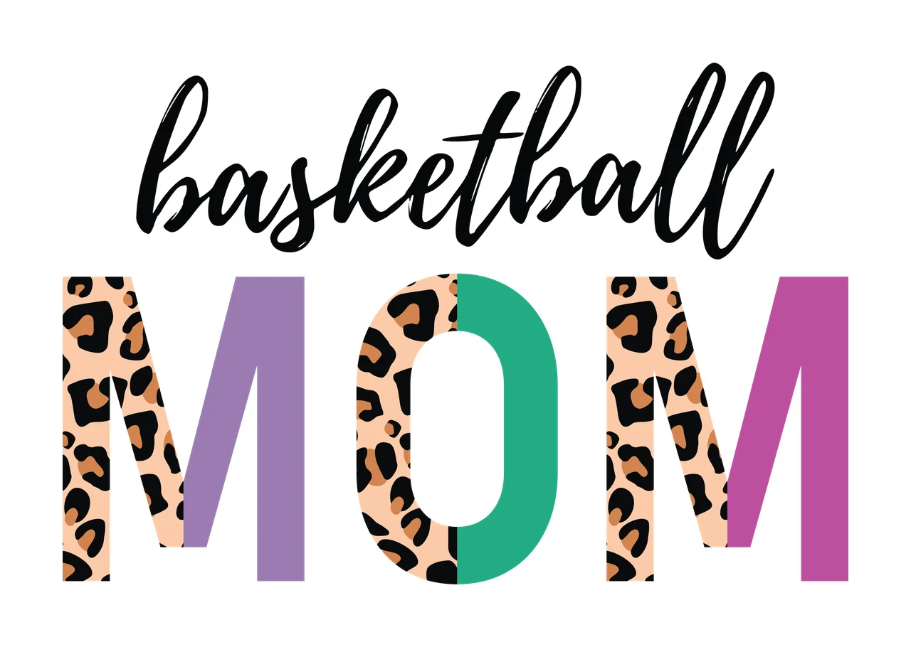 Basketball Mom Text Graphic With Leopard Print Pattern displaying