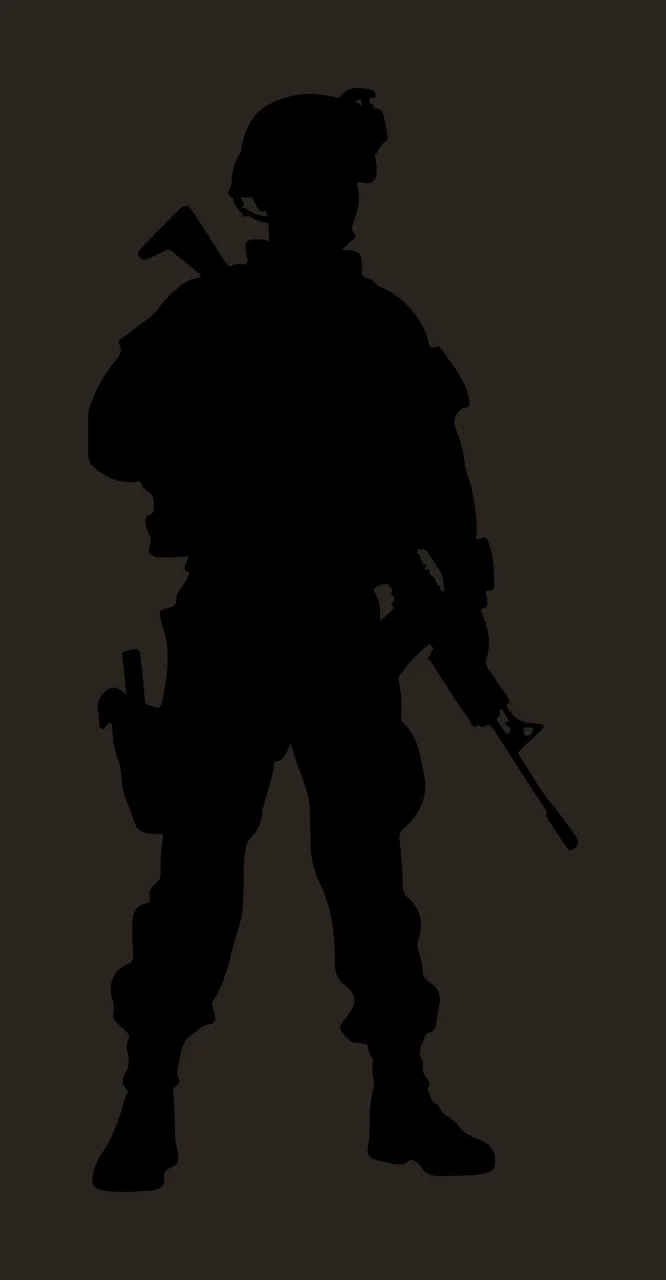 Body Full Standing Silhouette Of A Person Wearing helmet firearm contrast preview thumbnail