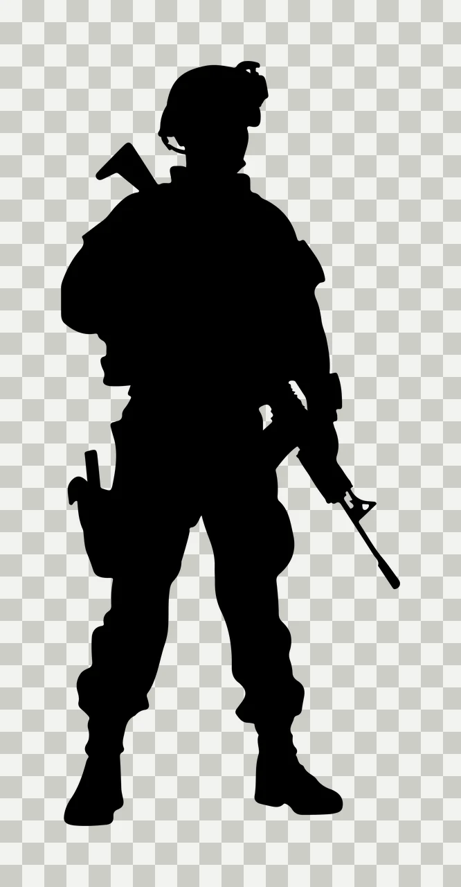 Body Full Standing Silhouette Of A Person Wearing helmet firearm transparency and detail preview thumbnail