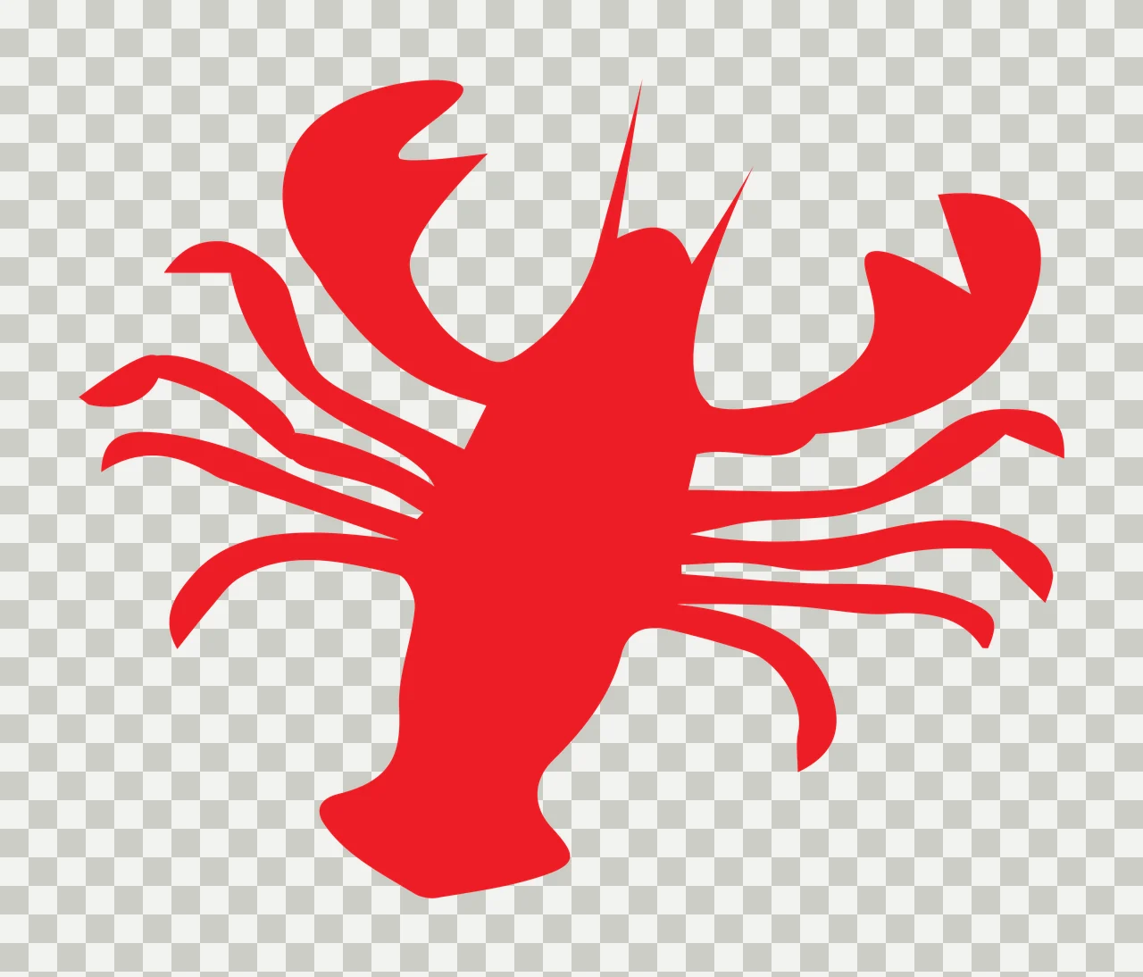 Silhouette Design of lobster with claws, legs, tail and seafood in red transparency and detail preview thumbnail