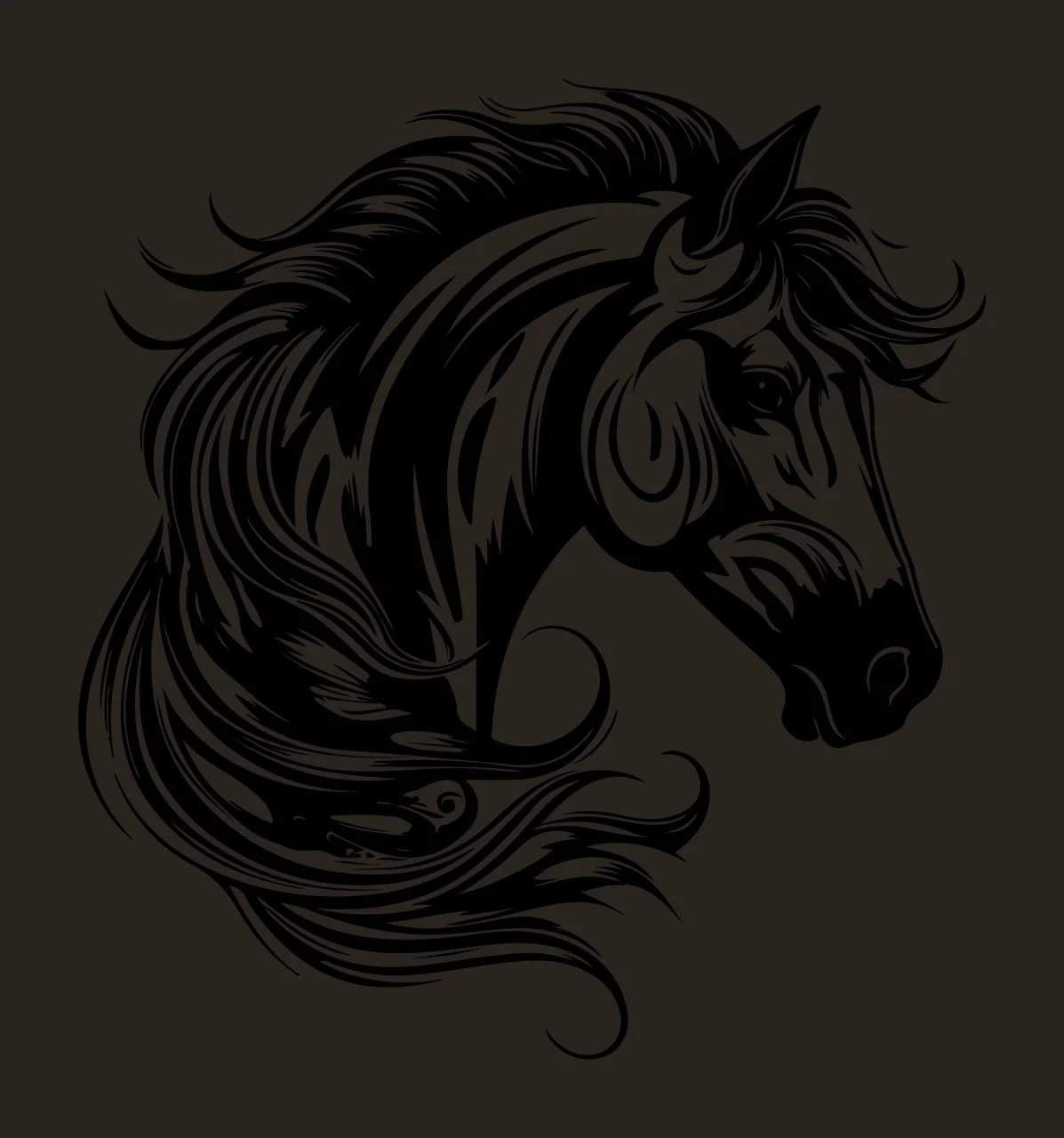 Horse Head In Profile Portrait static mane line art black white contrast preview thumbnail