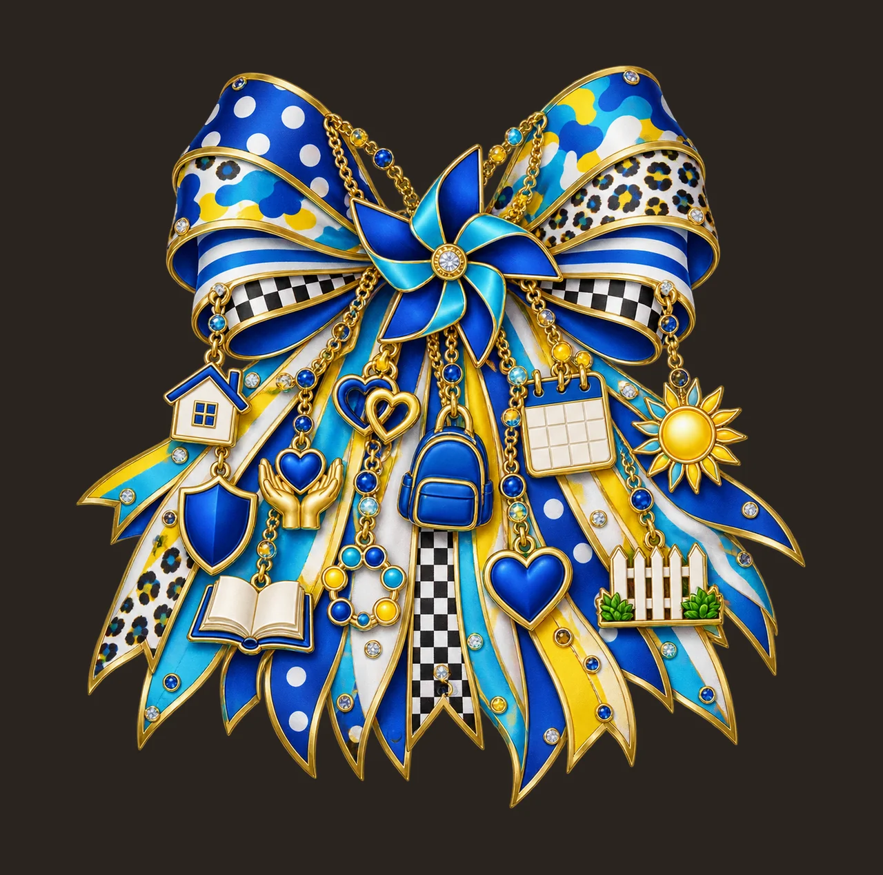 Child Abuse Prevention Support Bow Charm PNG, Gold Chain Charms, Transparent Sublimation Design, Digital Download contrast preview thumbnail