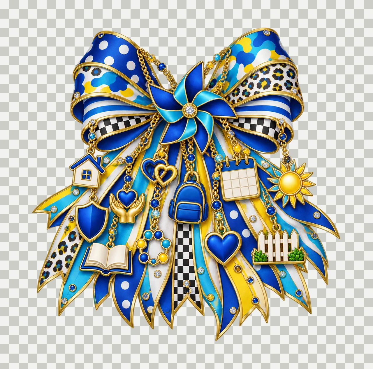 Child Abuse Prevention Support Bow Charm PNG, Gold Chain Charms, Transparent Sublimation Design, Digital Download transparency and detail preview thumbnail