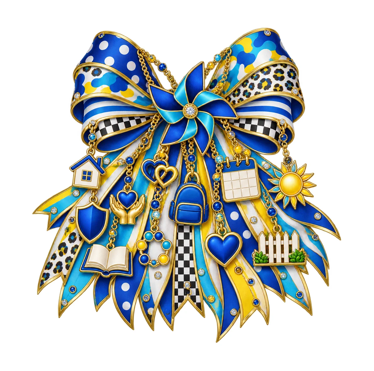 Child Abuse Prevention Support Bow Charm PNG, Gold Chain Charms, Transparent Sublimation Design, Digital Download