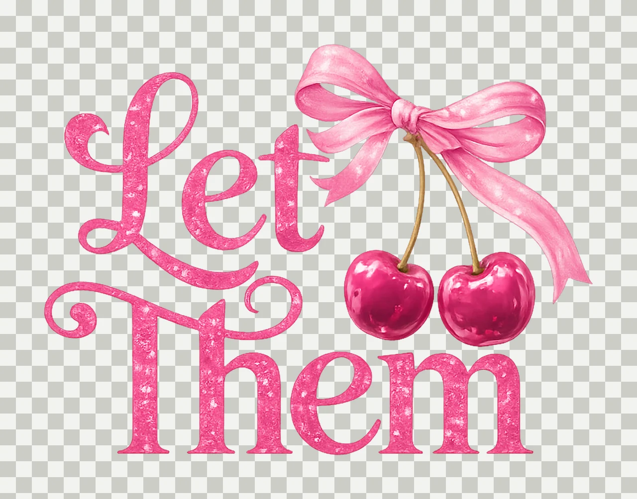 Let Them Sublimation Digital Design Cherry Coquette Pink Bow transparency and detail preview thumbnail