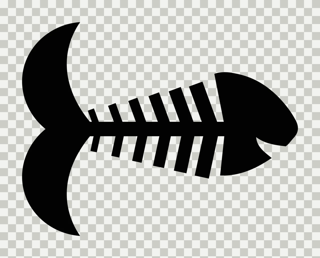 Bones Graphic Silhouette Of A Fish Skeleton Facing ribs tail transparency and detail preview thumbnail