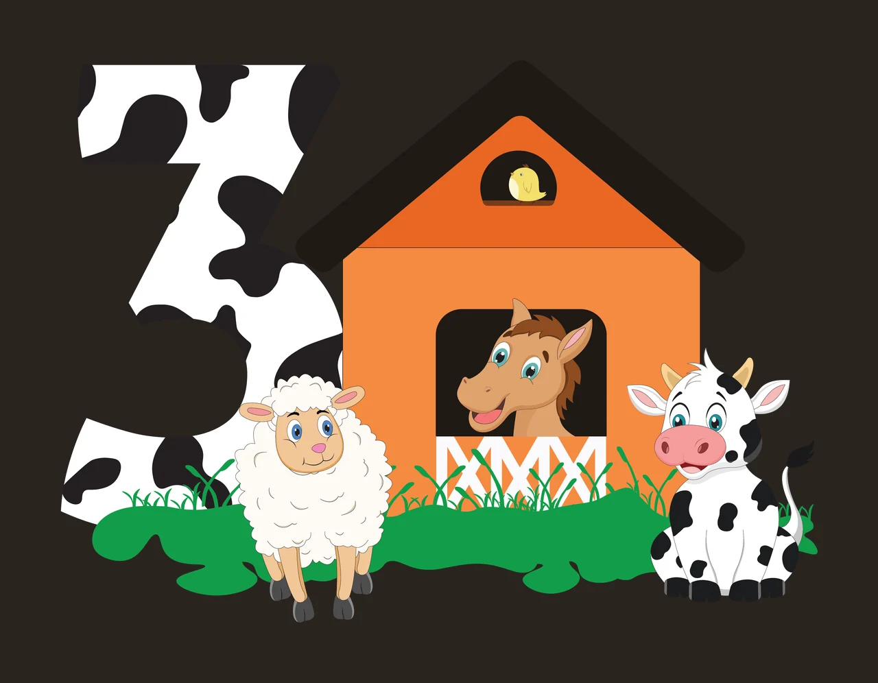 Cow 3 Number Three Farm Animal Silhouette display house black contrast preview thumbnail