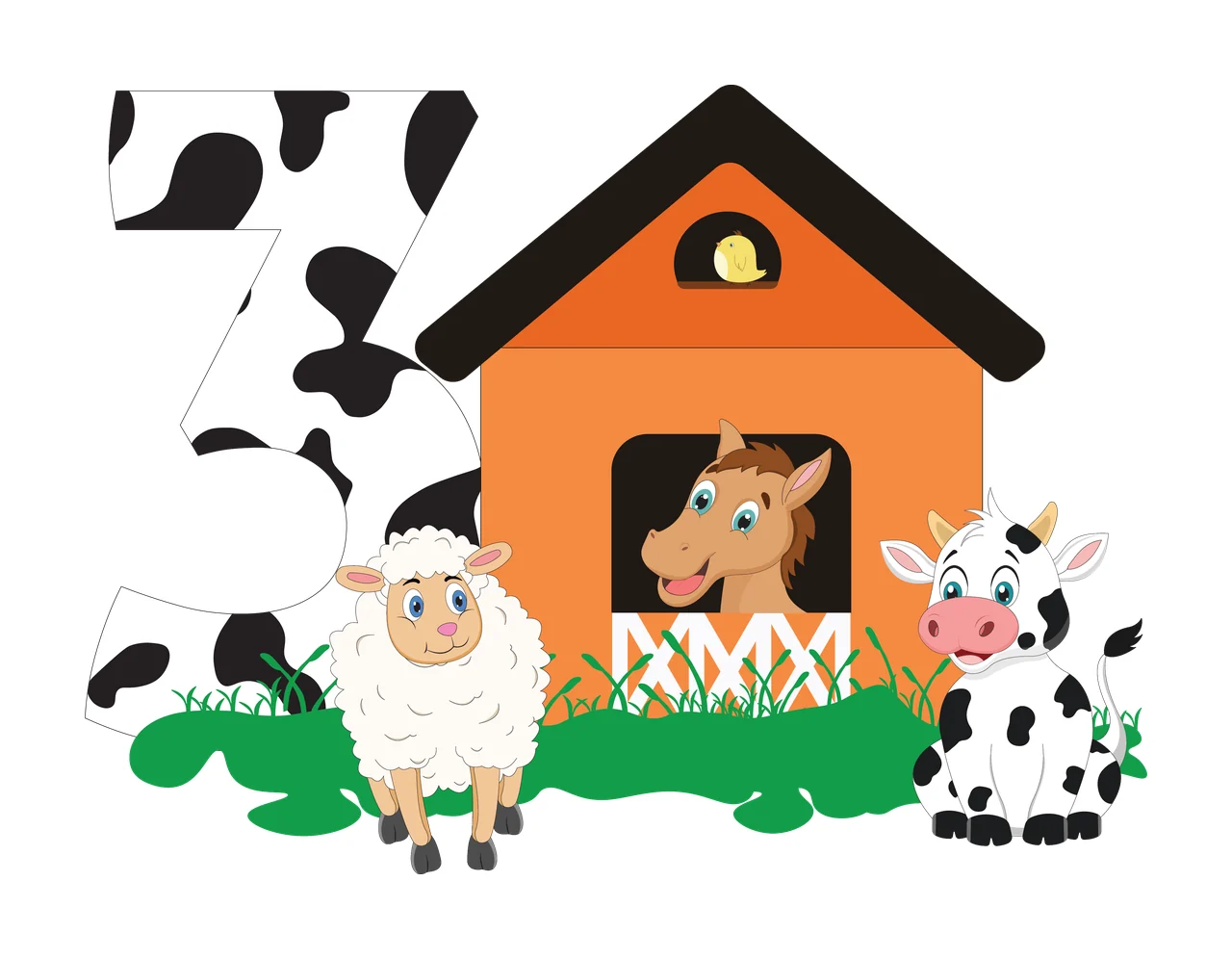 Cow 3 Number Three Farm Animal Silhouette display house black