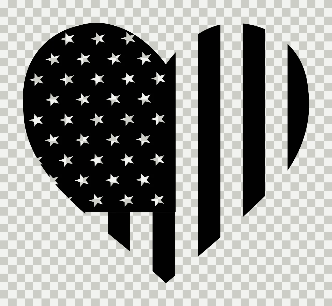 Heart Flag Shaped Black American Icon forming stars stripes transparency and detail preview thumbnail