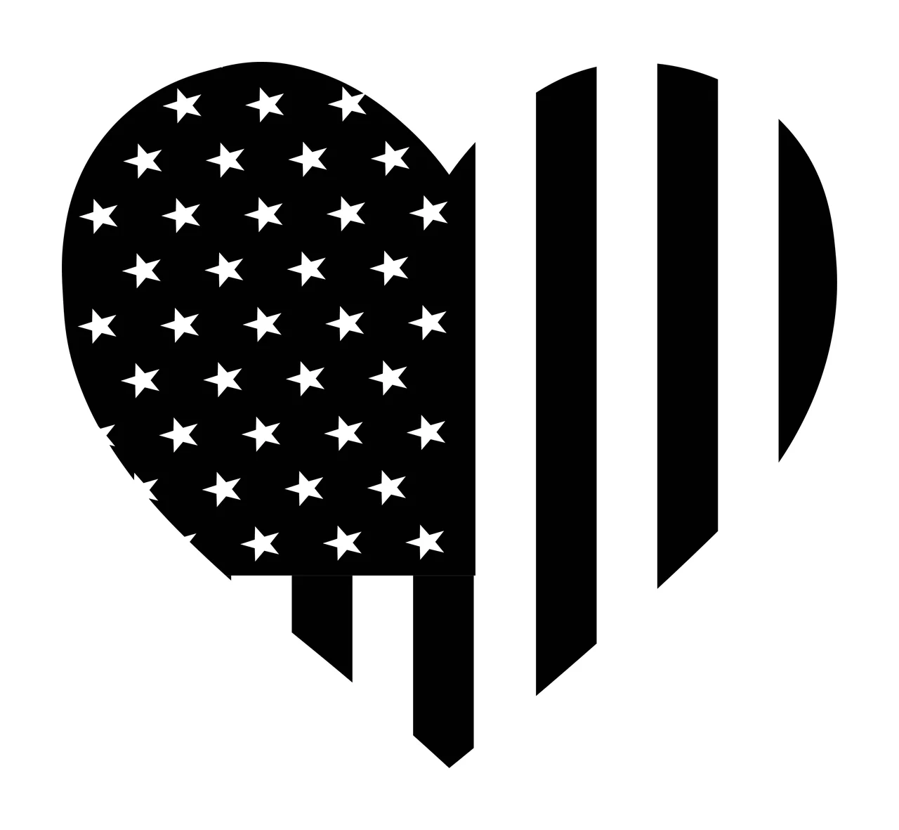 Heart Flag Shaped Black American Icon forming stars stripes